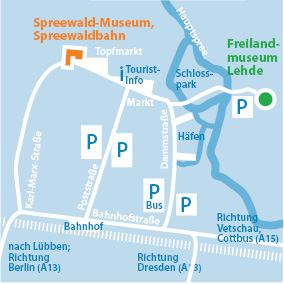 Anfahrtsskizze Spreewaldmuseum und Freilandmuseum Lehde